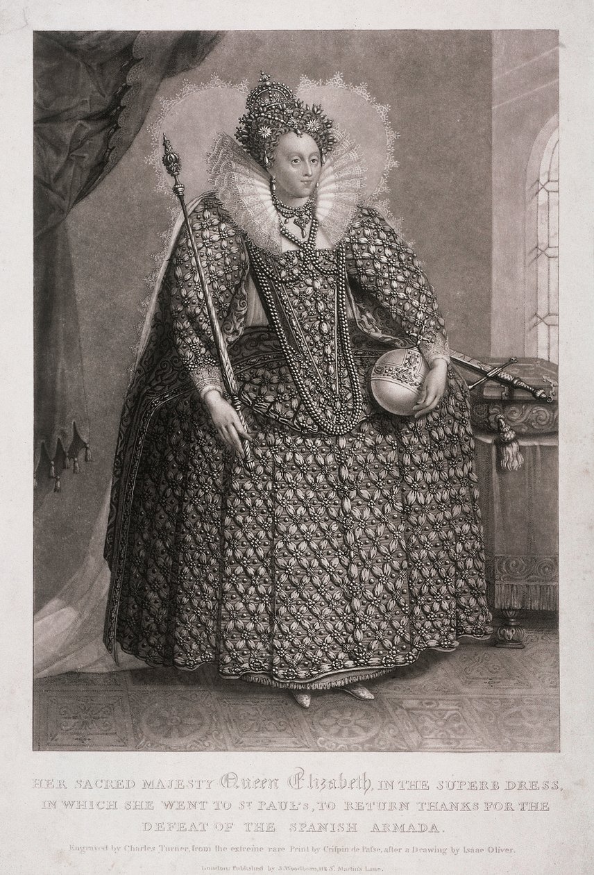 Kuningatar Elisabet I pitelee valtikka ja pallo, 1868 tekijältä Charles Turner