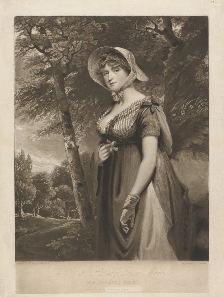 Arvoisa Lady Louisa Manners talonpoikaispuvussa tekijältä Charles Turner