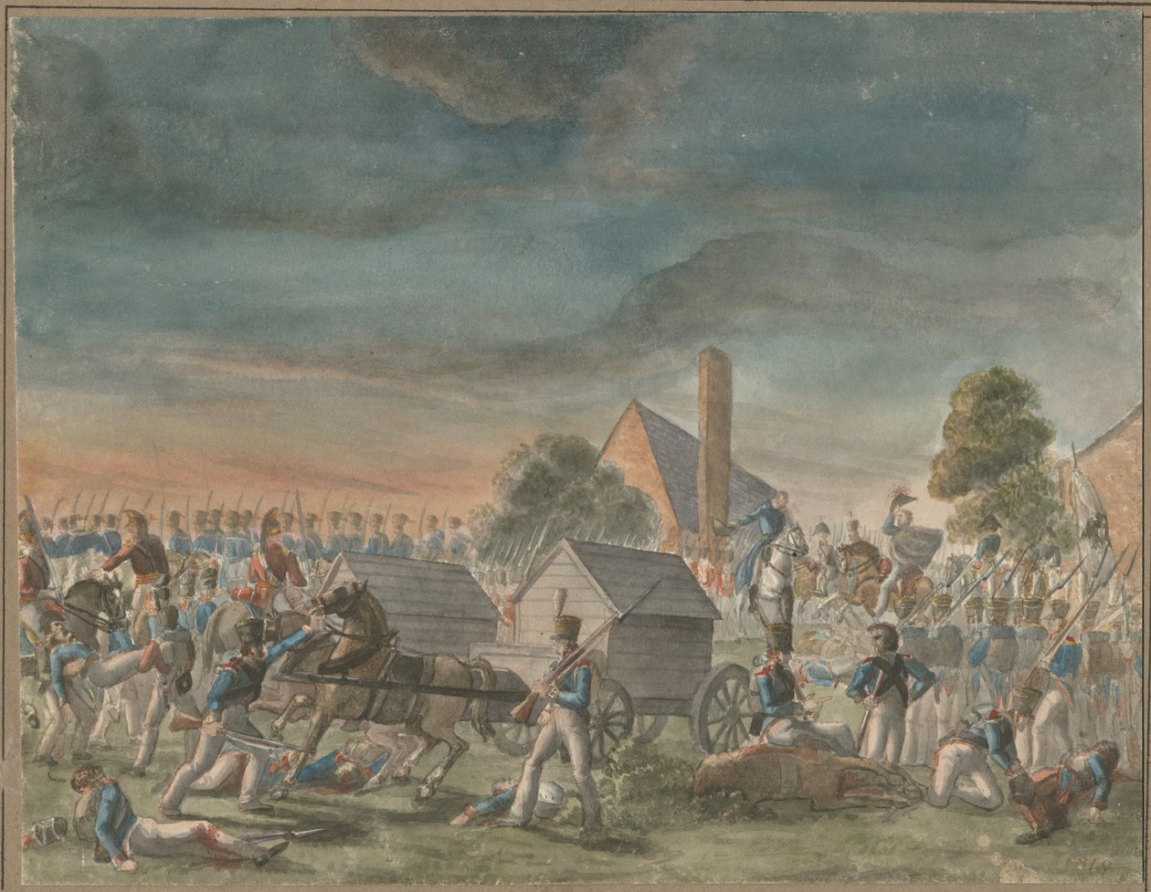 Wellingtonin herttuan ja prinssi Blücherin tapaaminen lähellä La Belle Alliancea, 1818 tekijältä Charles Turner Warren