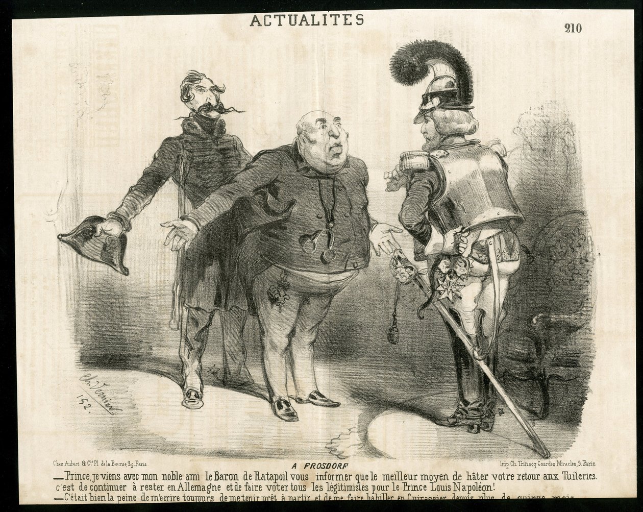 Kuvitus Charles Vernier (? -1887) Le Charivari - Tietoja - Saksa Preussia, tasavallan presidentti, Frosdorf - Ratapoil tekijältä Charles Vernier