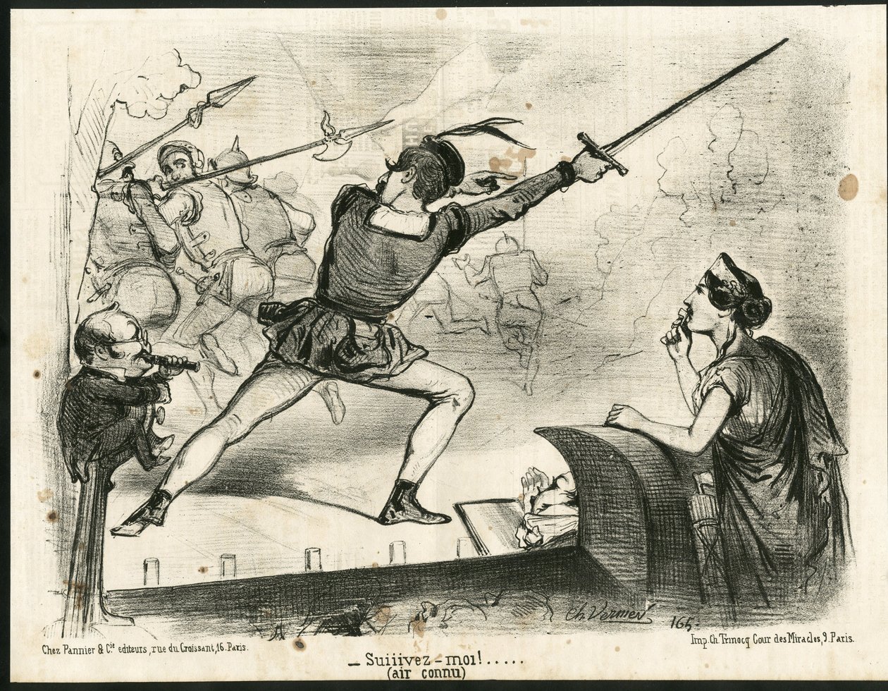 Charles Vernierin (? -1887) kuvitus Le Charivarissa - Teatteri, Tasavallan presidentti - Thiers Adolphe, Napoleon III tekijältä Charles Vernier