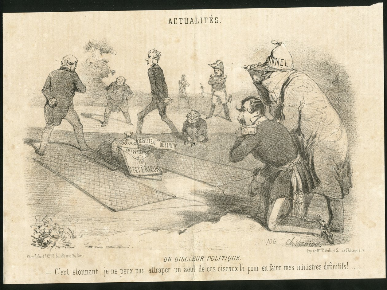 Il·lustració de Charles Vernier (? -1887) a Le Charivari - Un oiseleur politique - President de la República, Ministere de l