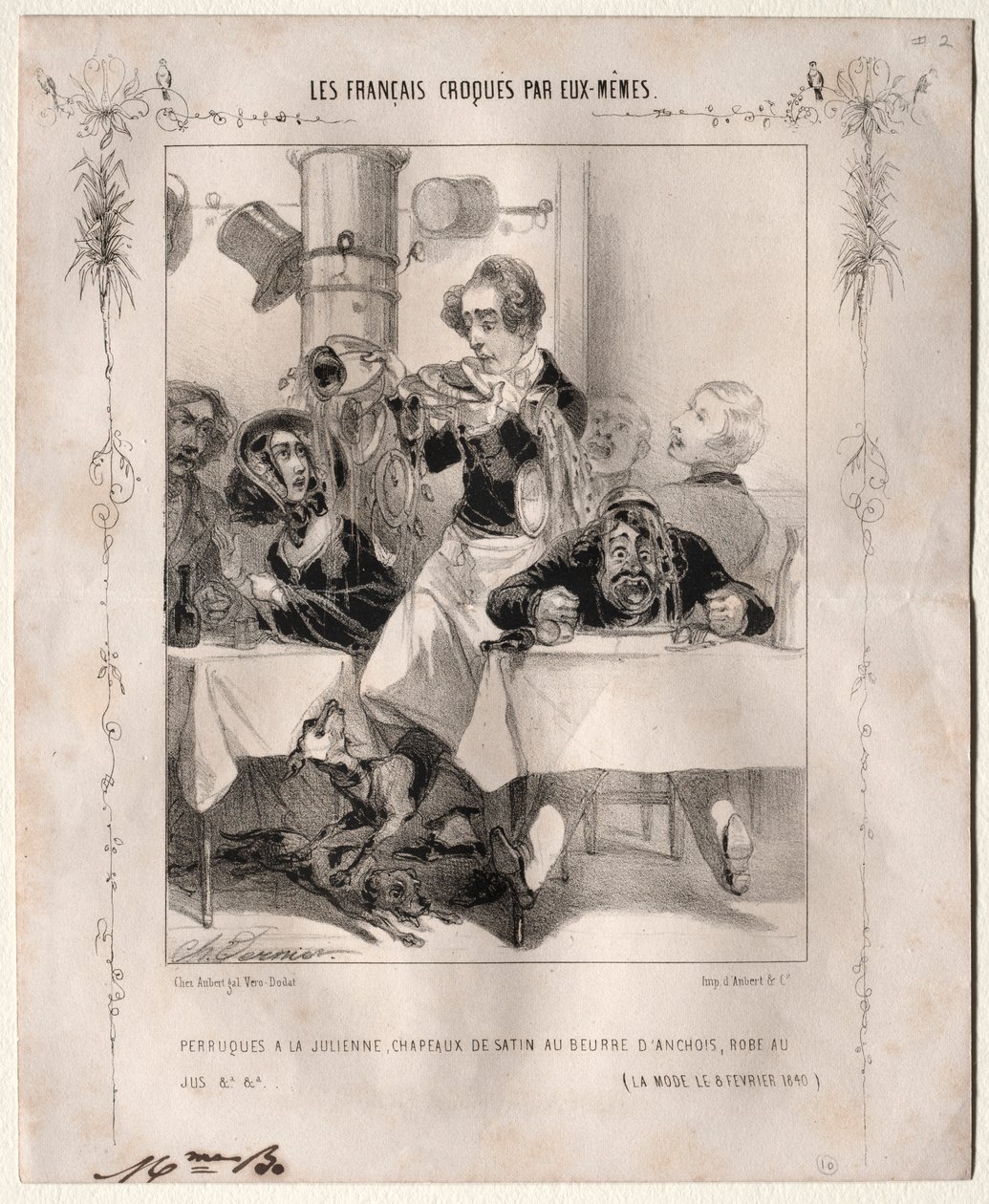 Ranskalaiset luonnostelevat itse: Peruukit a la Julienne, Satiinihatut, 1840. tekijältä Charles Vernier
