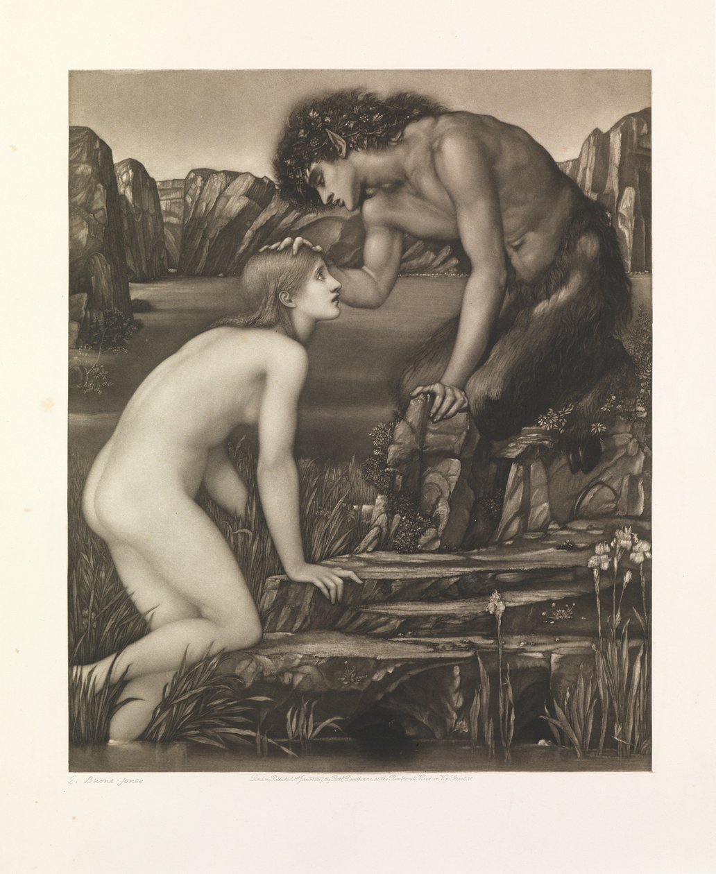 Pan ja Psyche (paperille painettu mezzotint) tekijältä Charles W. Campbell