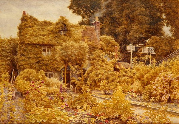 Old Mortiboyn mökki, Winchmore Hill (akvarelli paperille) tekijältä Charles W. Hopper