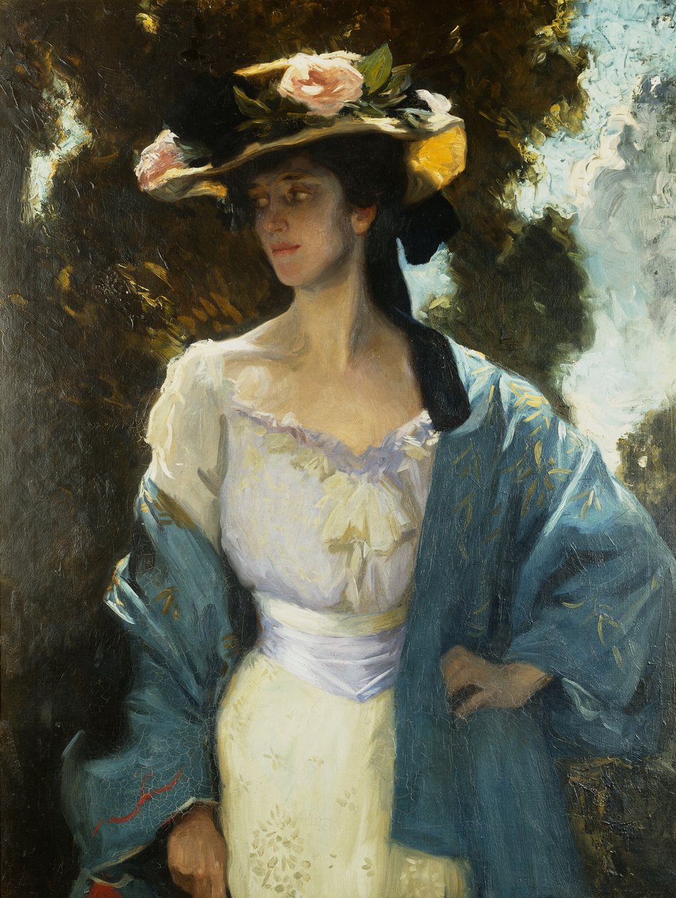 Muotokuva Frances Josephine Fursesta, taiteilijan kälystä, jolla on sininen itämainen takki, 1903 tekijältä Charles Wellington Furse