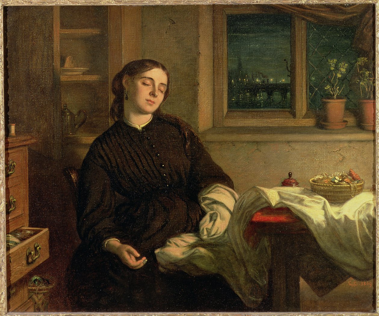 Home Dreams, 1869 (öljy kankaalle asetettu paneeliin) tekijältä Charles West Cope