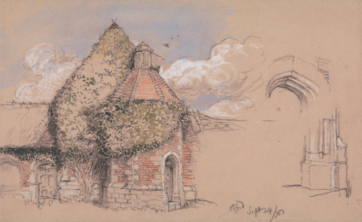 Canterburyn arkkipiispojen muinaisen palatsin rauniot Otfordissa, Kentissä, 24. syyskuuta 1856 tekijältä Charles West Cope