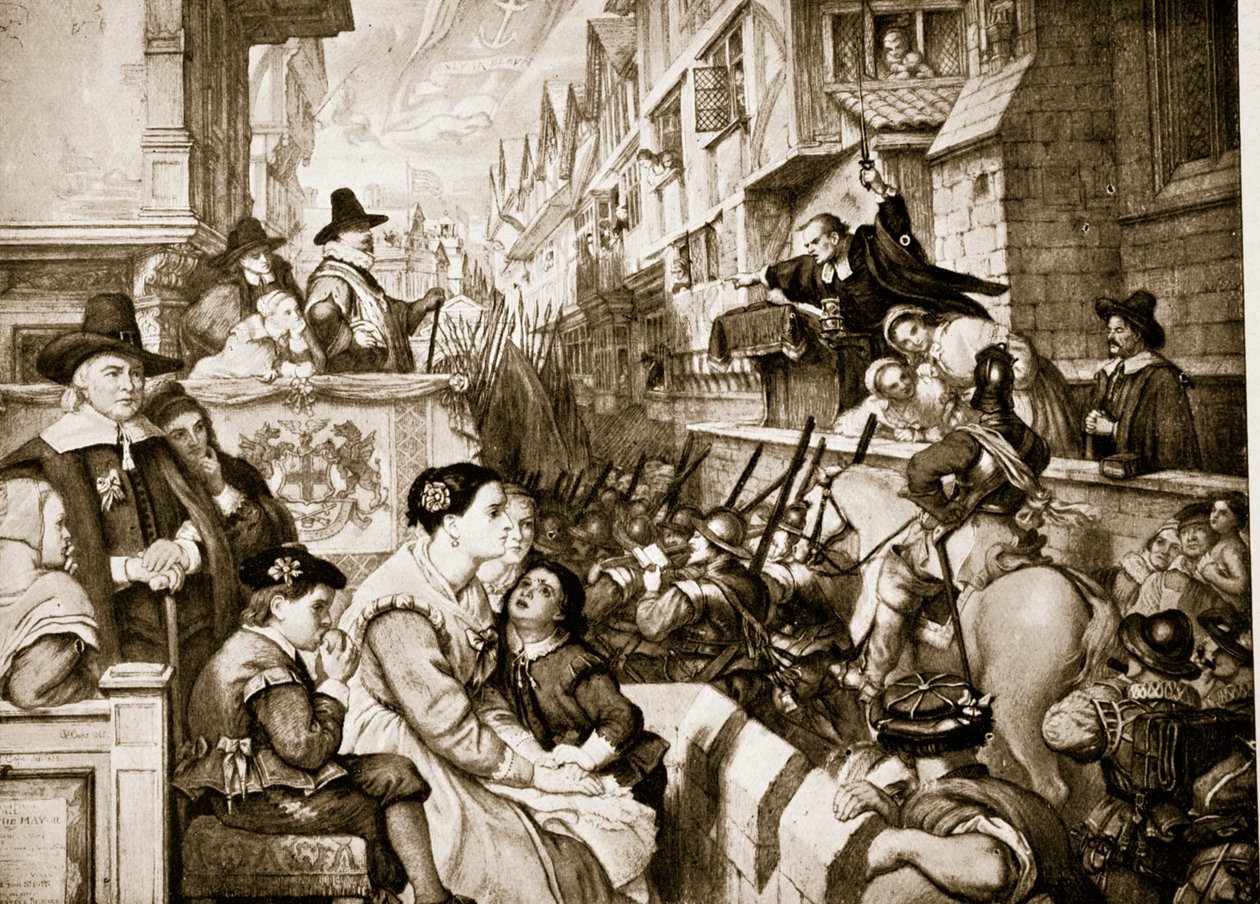 Junaryhmät lähtevät Lontoosta, esimerkki "Hutchinsonin tarinasta brittiläisestä kansasta", n. 1923 tekijältä Charles West Cope