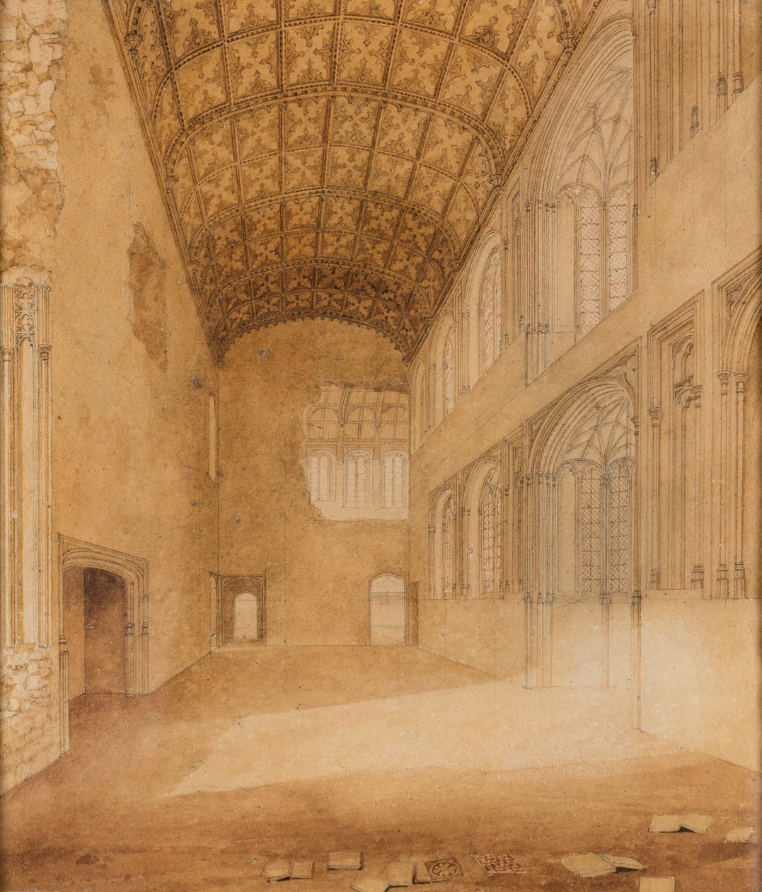 Crosby Hall (nro 1), noin 1818 (vesiväri paperille). tekijältä Charles Wild