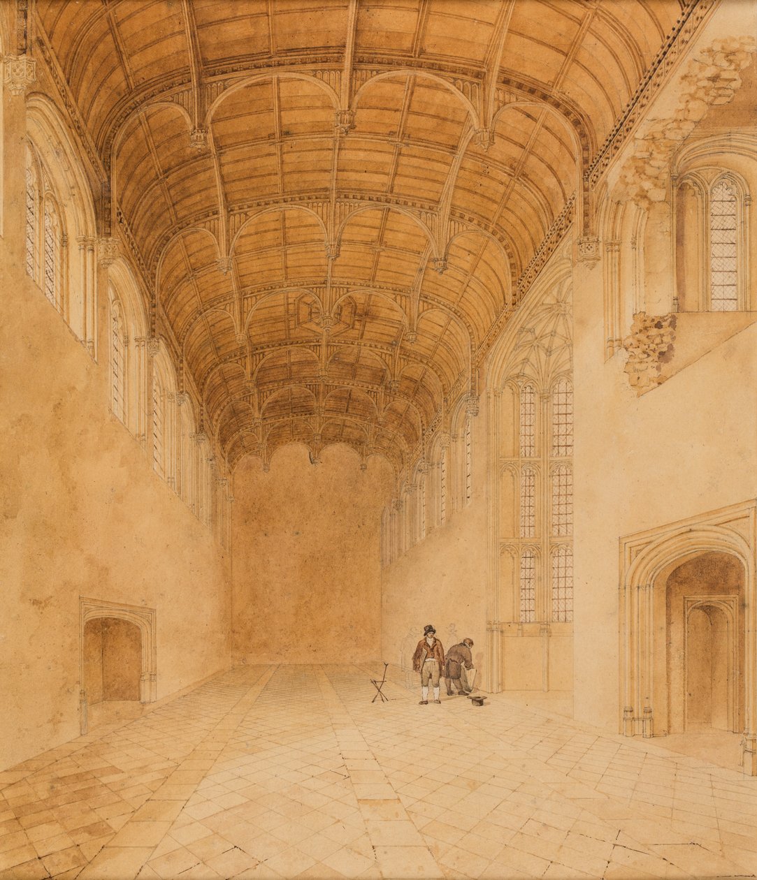 Crosby Hall (nro 2), noin 1818 (vesiväri paperille). tekijältä Charles Wild