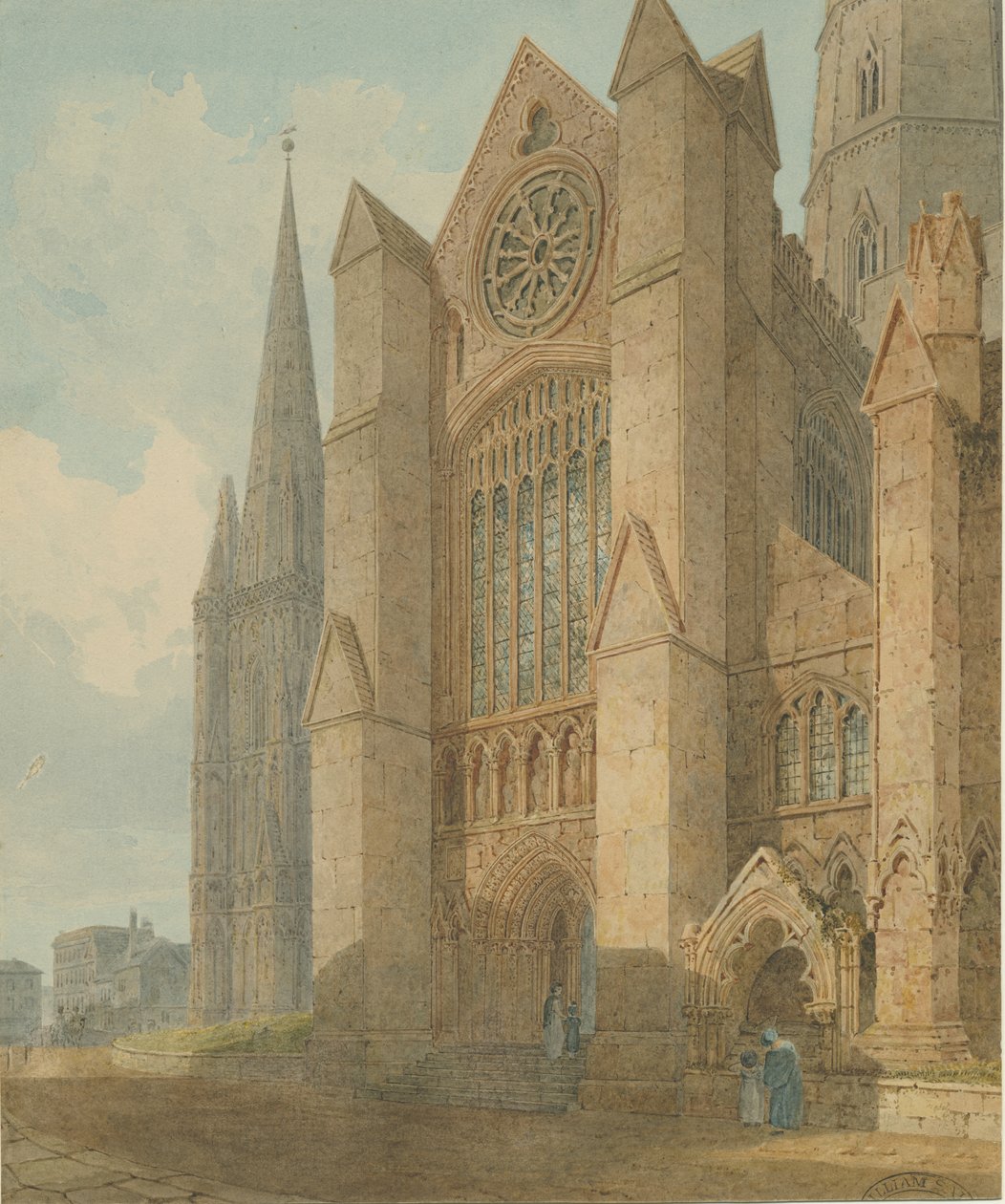 Lichfield Cathedral - South Transept: akvarellimaalaus, [1813] tekijältä Charles Wild