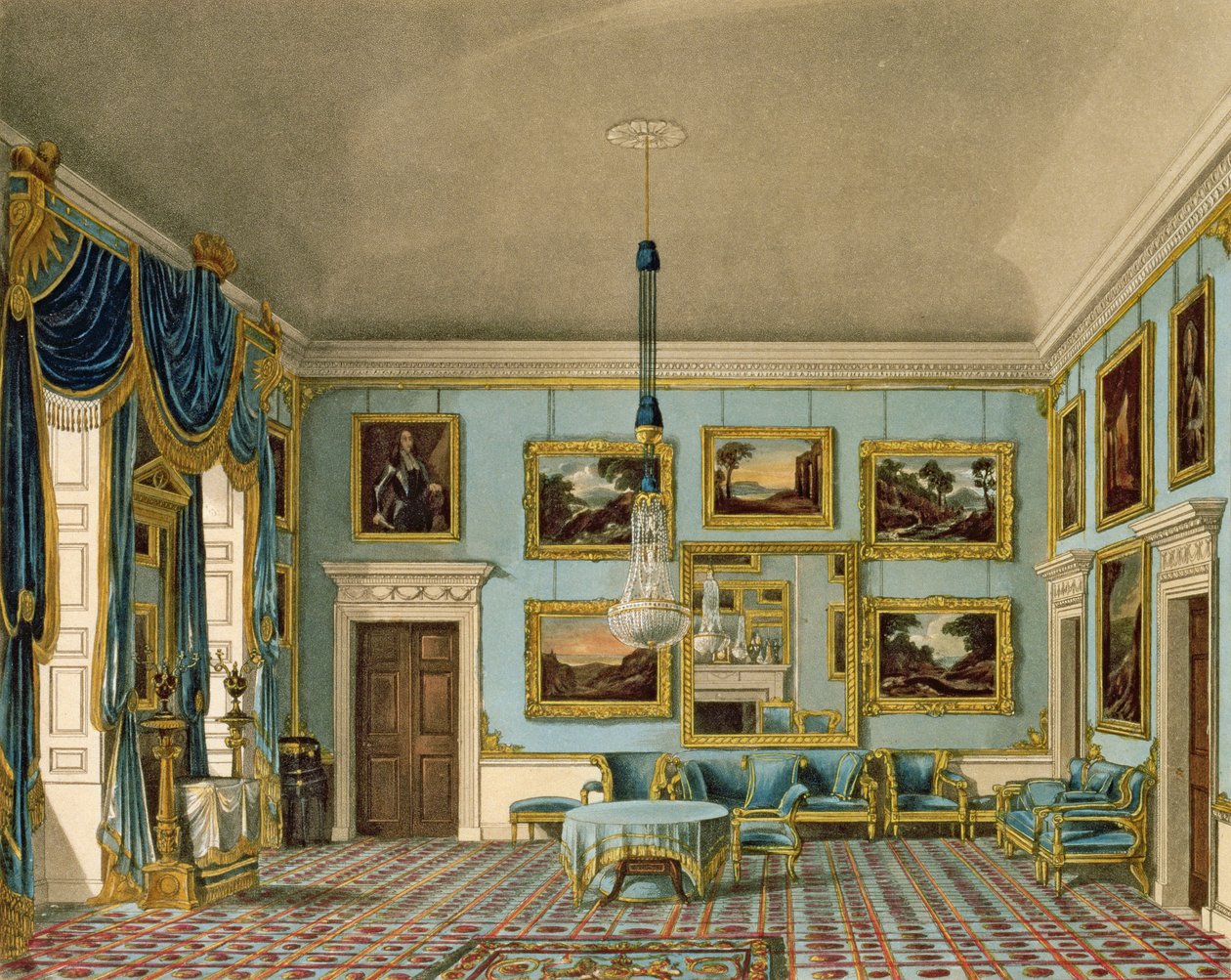 Blue Velvet -huone Buckingham Housessa, kaiverrus Daniel Havell tekijältä Charles Wild