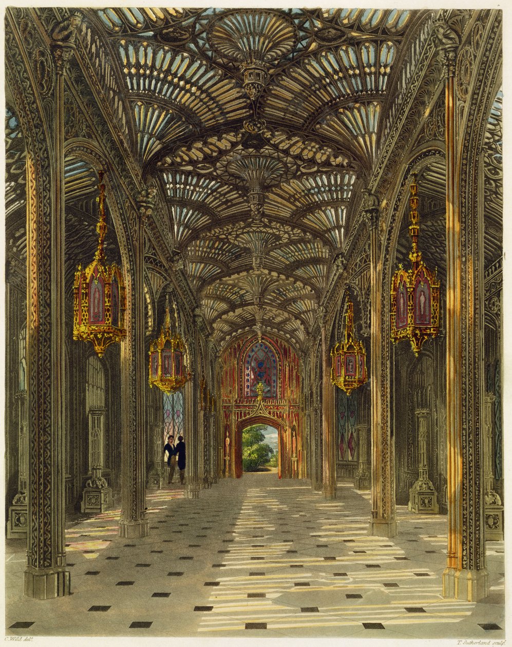 Carlton Housen konservatorio Pynen Royal Residencesistä Thomas Sutherlandin (s. 1785) kaiverruksesta, julkaistu vuonna 1819 tekijältä Charles Wild
