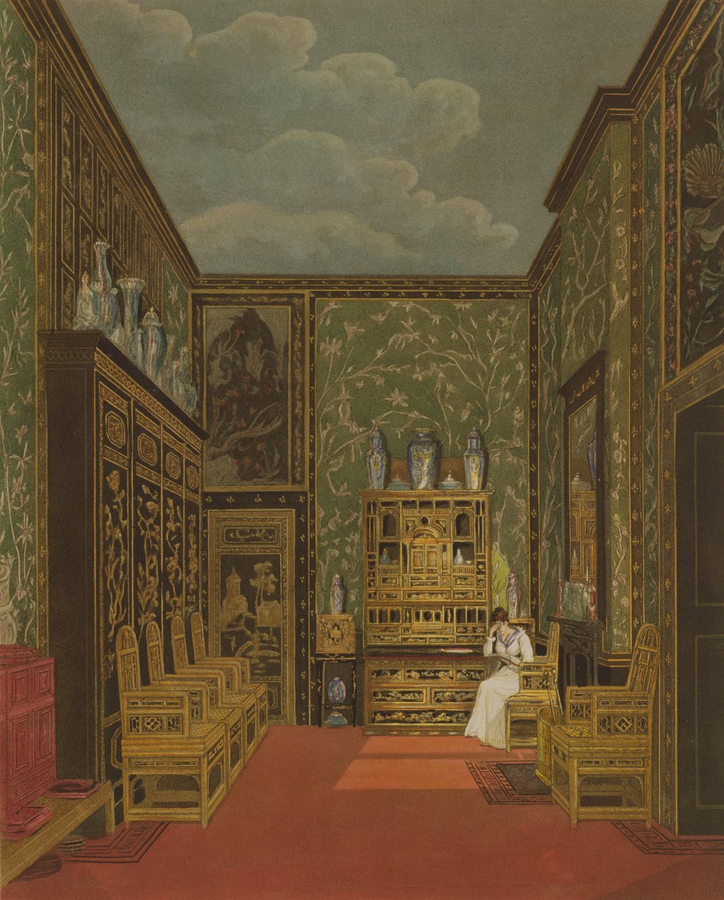 The Green Closet at Frogmore Pynen teoksesta "The History of Royal Residences", jonka kaiversi William James Bennett (1787-1844), julkaistu 1819. tekijältä Charles Wild