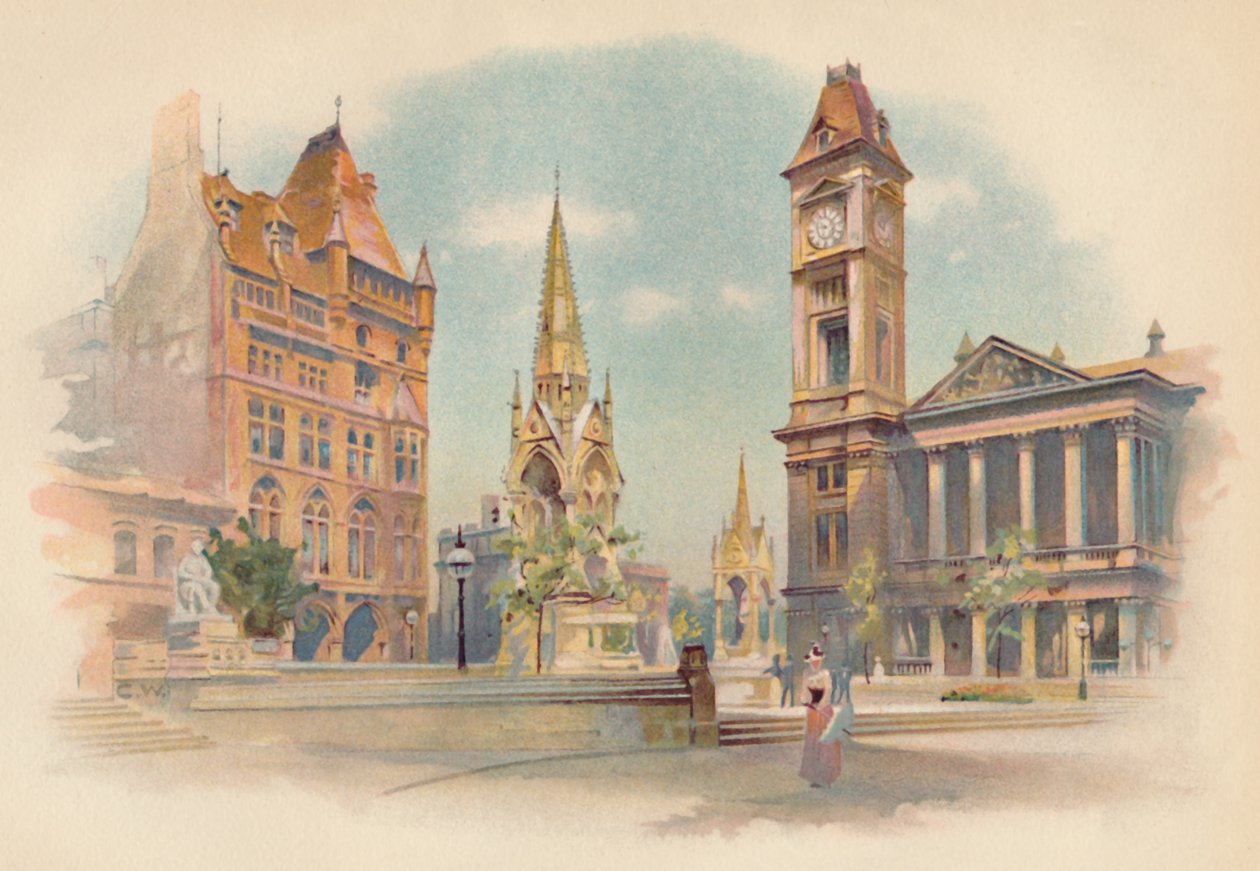 Chamberlain Square, Birmingham. Näytetään tyttöjen lukio, c1890 tekijältä Charles Wilkinson