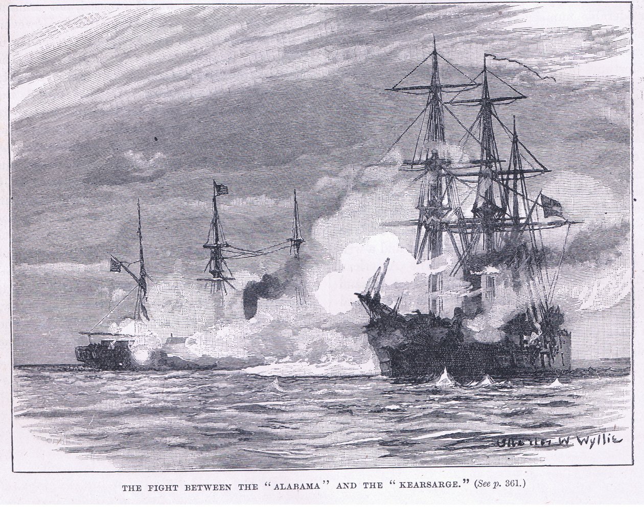 Taistelu "Alaraman" ja "Kearsargen" välillä tekijältä Charles William Wyllie