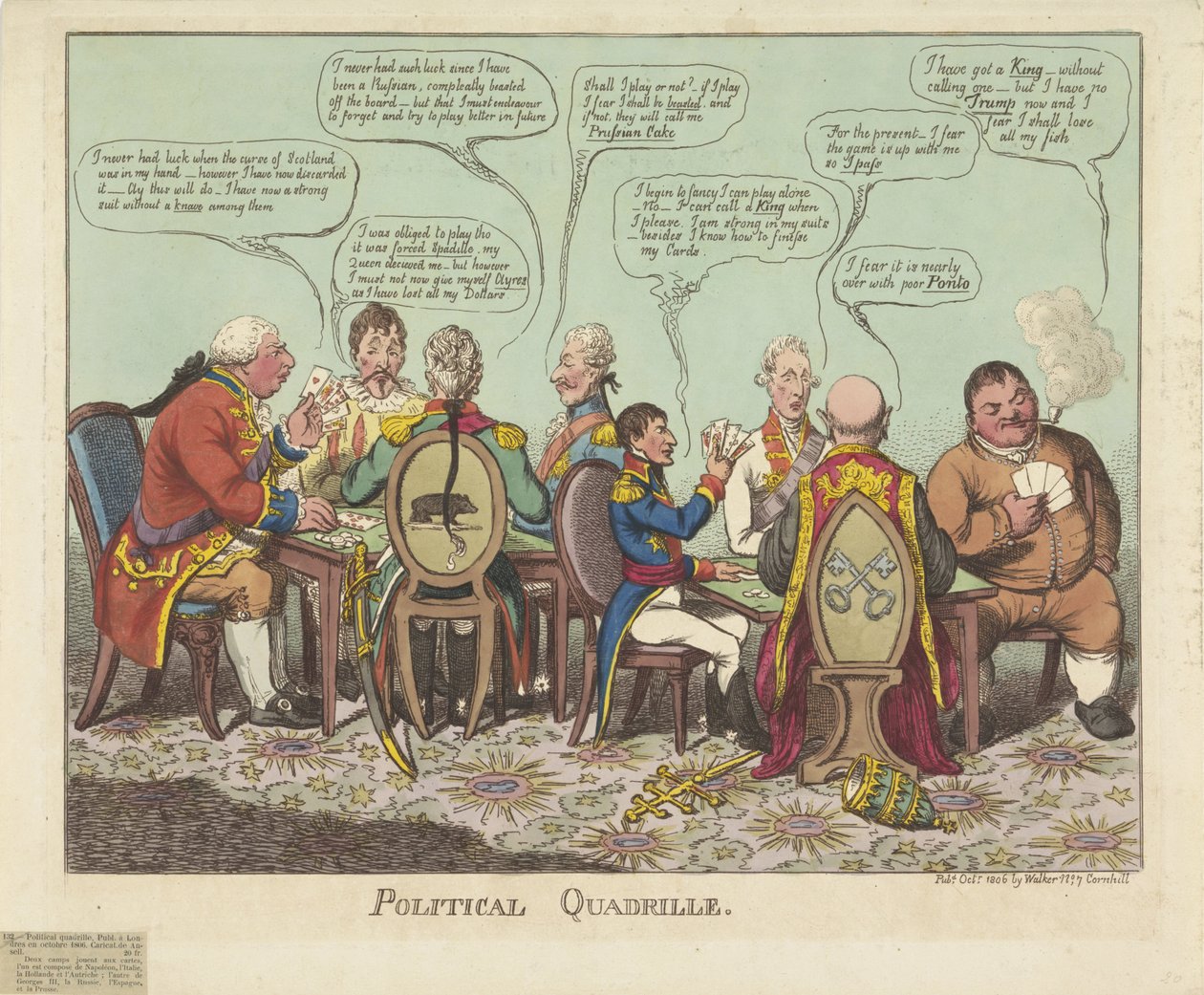 Politiekkadrilli, 1806 Poliittinen quadrille (otsikko esineessä) tekijältä Charles Williams