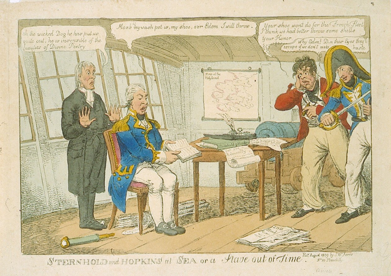 Sternhold ja Hopkins merellä tai Ajan pylväs, 1809 (värikaiverrus). tekijältä Charles Williams