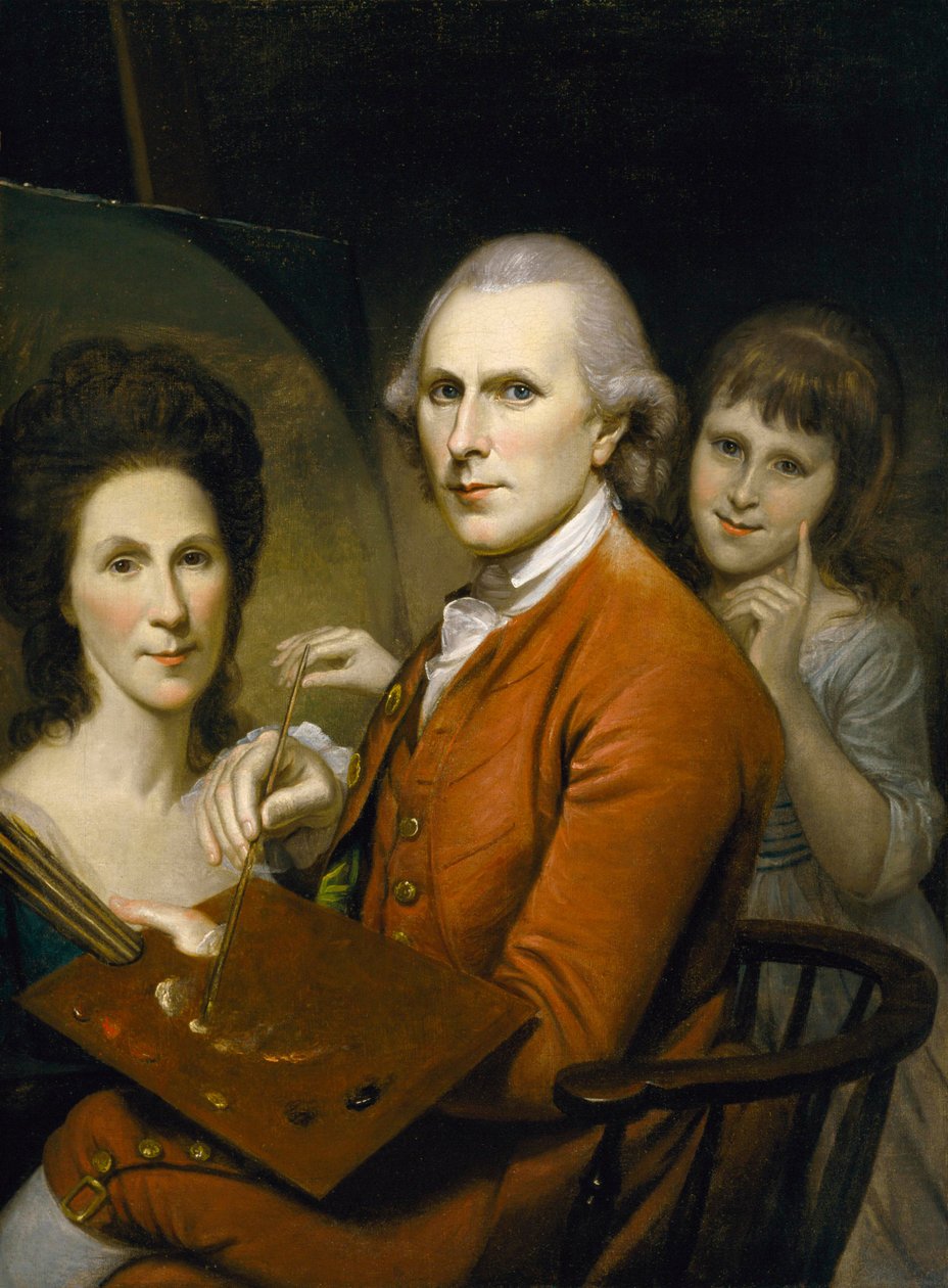 Omakuva Angelica Pealen kanssa ja Rachelin muotokuva, n. 1782-1788 (öljy kankaalle) tekijältä Charles Willson Peale