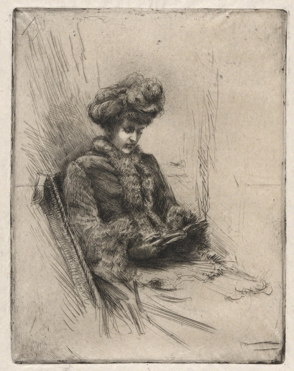 Istuva nuori nainen, lukee tekijältä Charles Yardley Turner