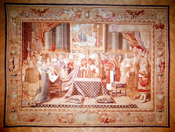 Ludvig XIV:n ja hänen serkkunsa Espanjan Maria Teresian avioliitto tekijältä Charles after Le Brun