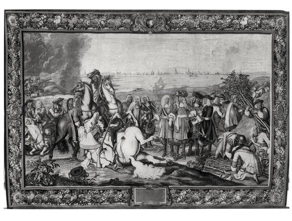 Ludvig XIV (1638-1715) Douain piirityksessä heinäkuussa 1667, Gobelins Workshop tekijältä Charles attr. to Le Brun