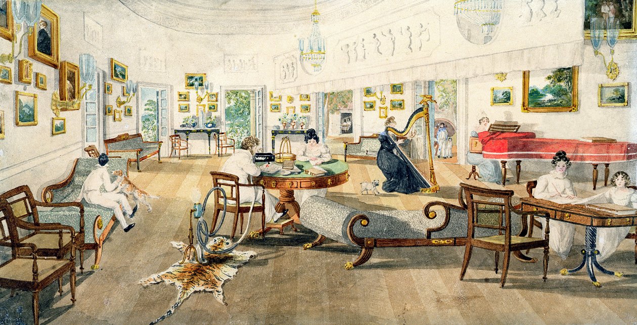 Kesähuone Taiteilijatalossa Patnassa, Intiassa, 11. syyskuuta 1824 (wc grafiitin päällä kudottupaperilla) tekijältä Charles d Oyly