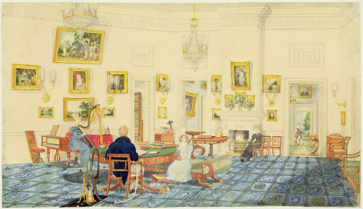 Talvihuone Taiteilijatalossa Patnassa, Intiassa, 11. syyskuuta 1824 (wc, guassi ja muste grafiittikudotulla paperilla) tekijältä Charles d Oyly