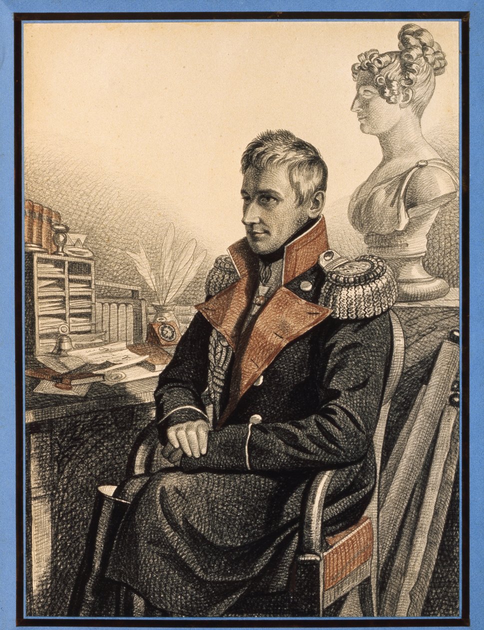 Muotokuva kreivi Mihail Vorontsovista (1782-1856) (Kreivi M. Vorontsovin muotokuva). Carl Von Hampeinin (1794-1880 jälkeen), lyijykynä ja akvarelli paperille, noin 1820. Venäläistä taidetta tekijältä Charles de Hampeln