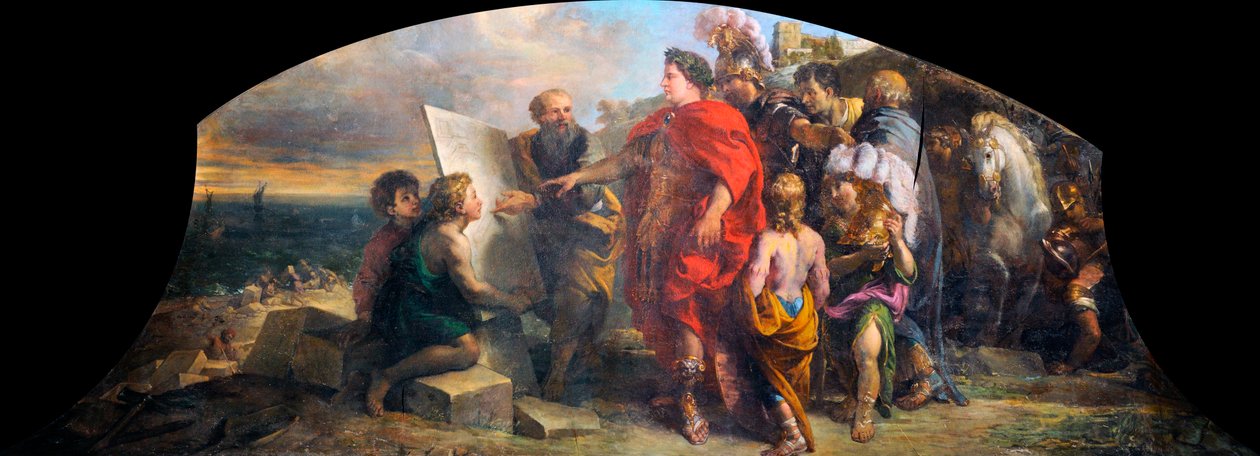 Keisari Augustus (63 eKr.-14 jKr.) rakentamassa Misenen satamaa (Italia) (Augustus rakentamassa Misenon satamaa) - Charles de La Fossen (1636-1716) maalaus, öljy kankaalle (200x350 cm) tekijältä Charles de la Fosse