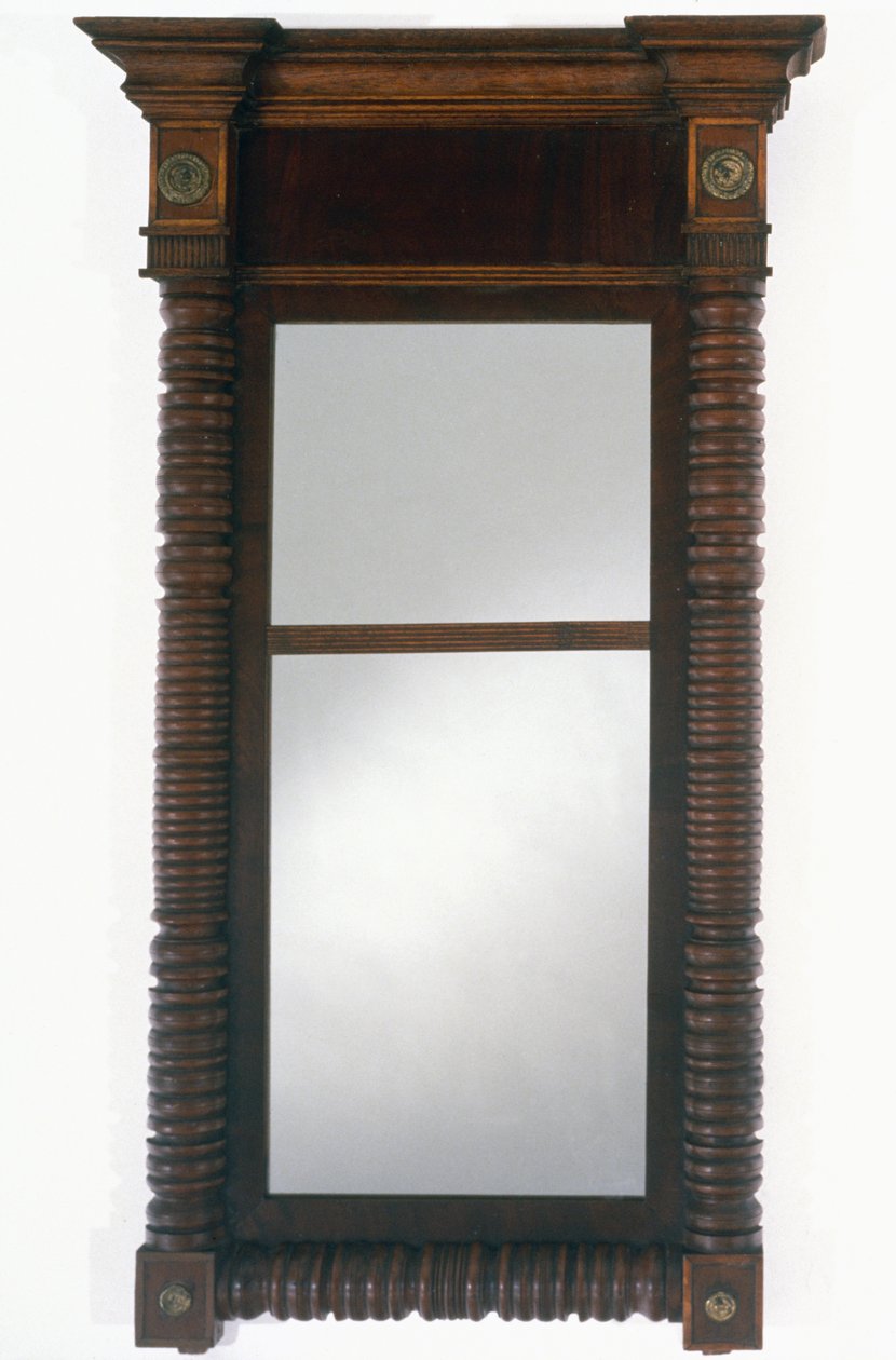 Looking Glass, c. 1830-1837 (mahonki ja kirsikka; itäinen valkoinen mänty, pehmeä vaahtera, messinki ja peililasi) tekijältä Charles del Vecchio