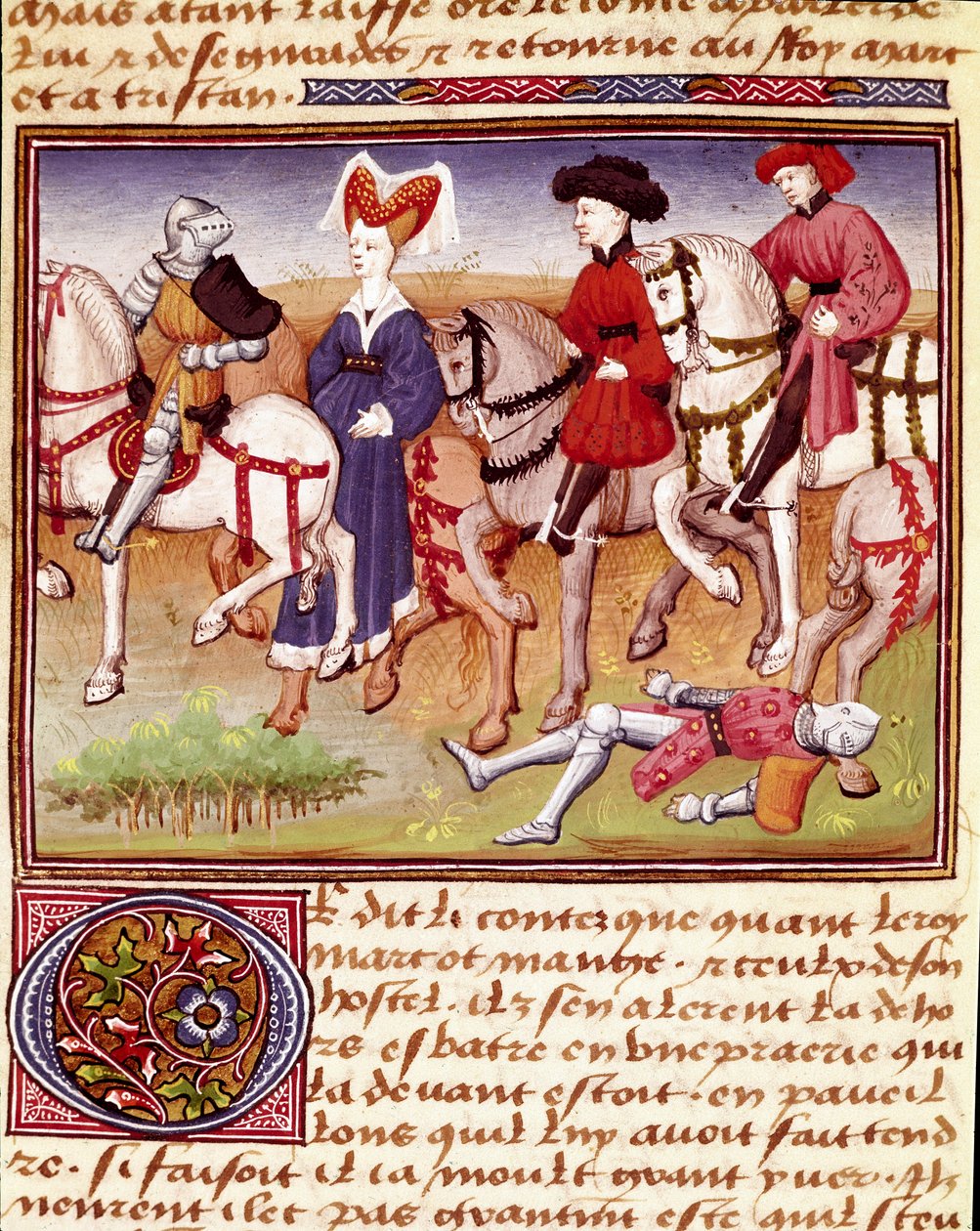 Queen Iseult (tai Iseult) on hevonen, jota seuraa Maine-mestari Charles 1440-1460 "romaanisesta du Chevalier Tristanista". Chantilly, Conde-museo tekijältä Charles du Maine Master