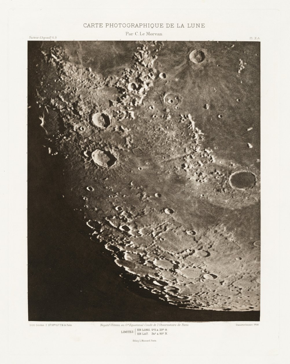 Carte photographique de la lune, planche X.A (Kuun valokuvakartta, levy X.A),7. lokakuuta 7. lokakuuta tekijältä Charles le Morvan