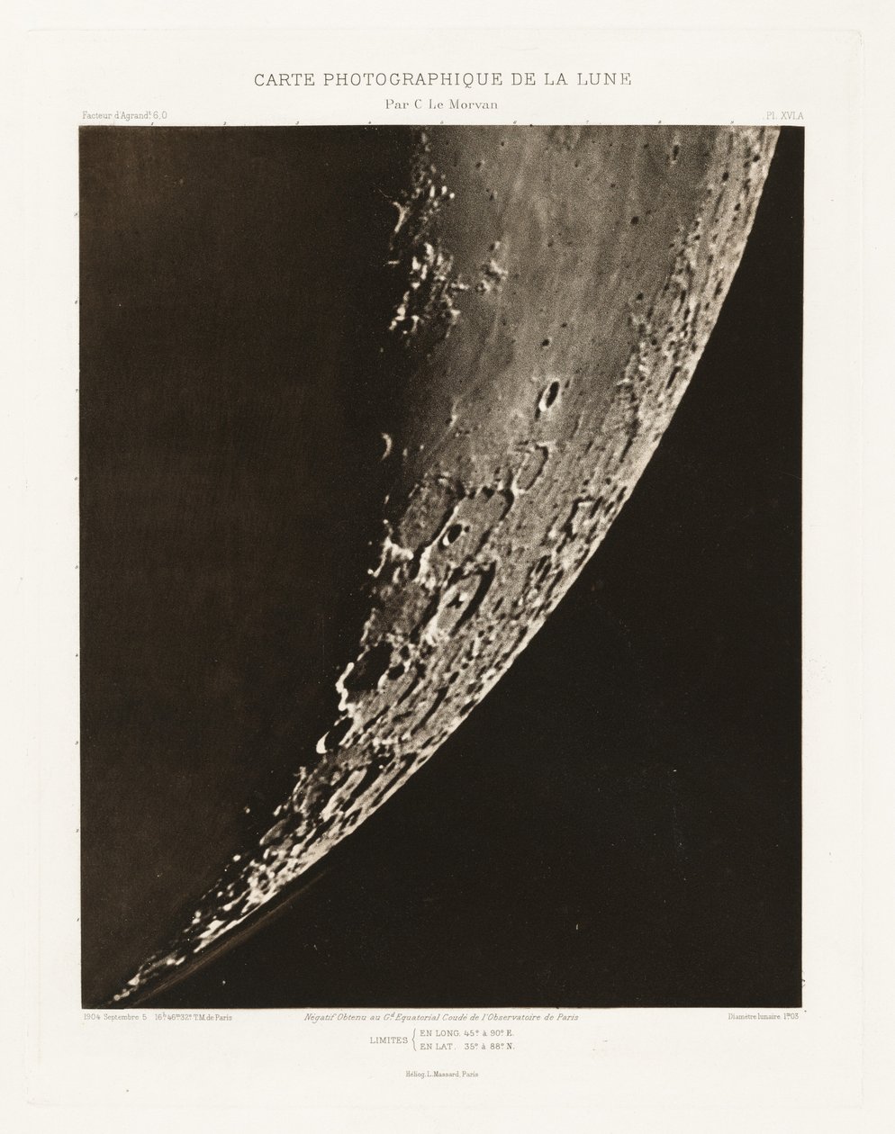 Carte photographique de la lune, planche XVI.A (Kuun valokuvakartta, levy XVI.A),5. syyskuuta 5. syyskuuta tekijältä Charles le Morvan