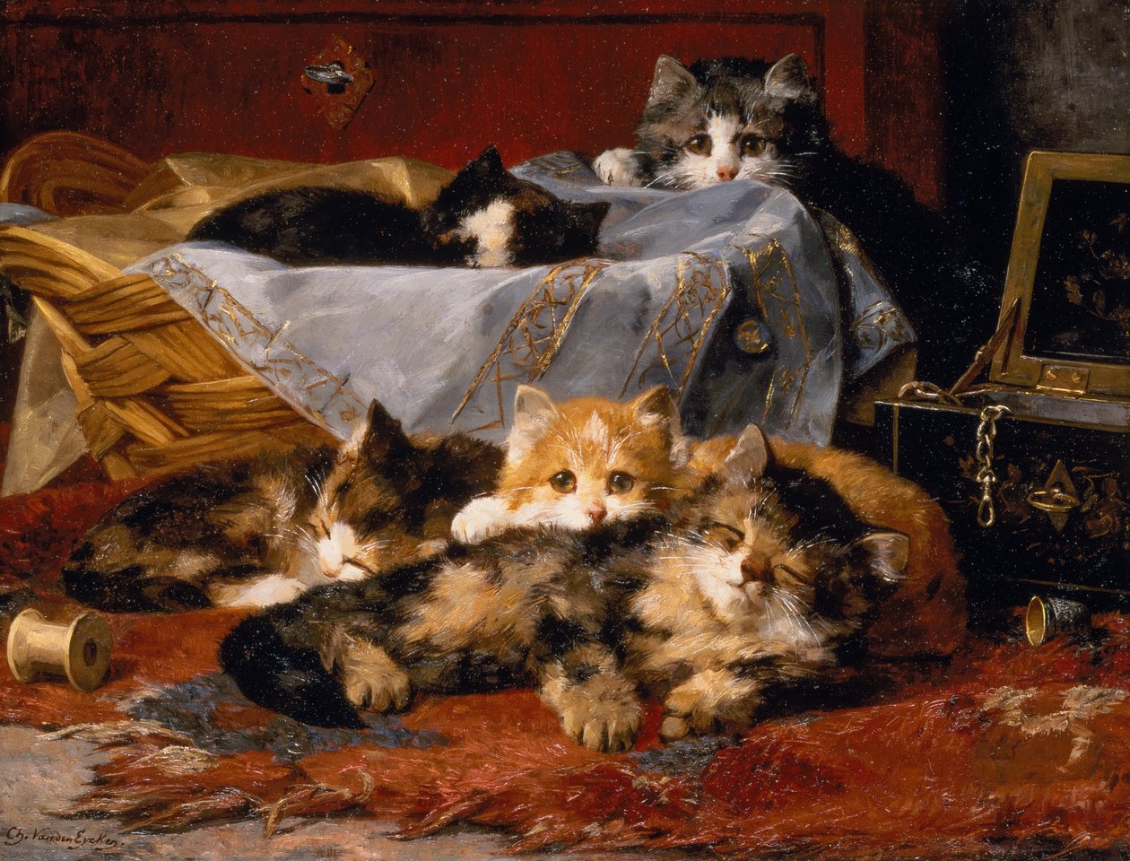 Pennut ompelukorilla (öljy kankaalle) tekijältä Charles van den Eycken
