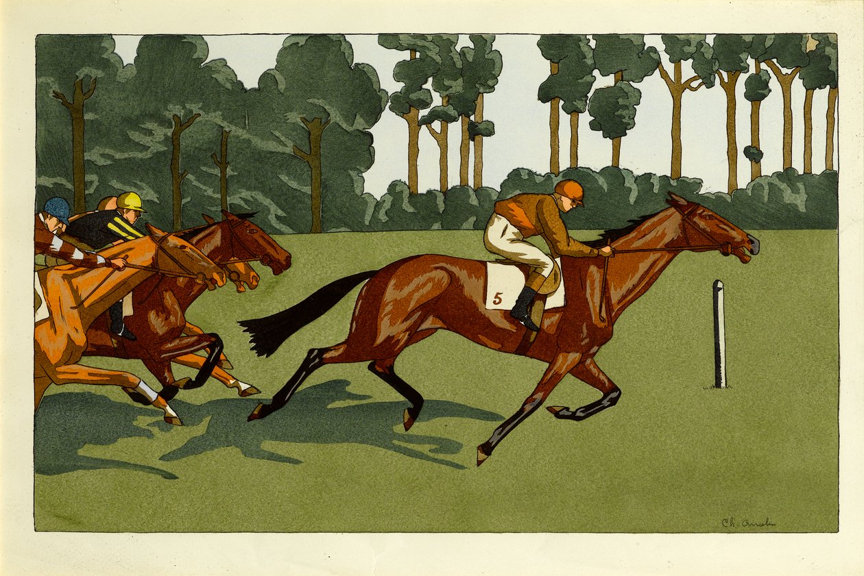 Neljän printin sarja - Longchamps ja muut rodut, n. 1910 tekijältä Charlotte Ancelin