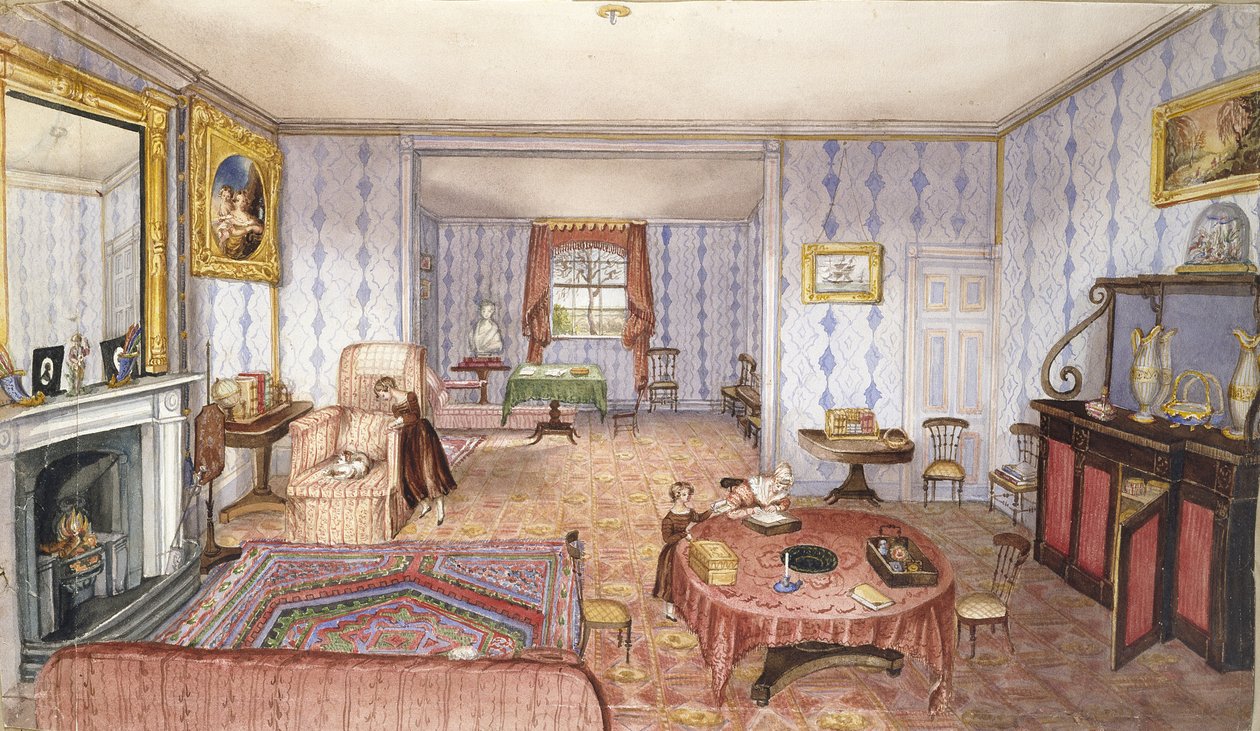 Drawing Room, Clay Hill, f12 Interiors-albumista, 1843 tekijältä Charlotte Bosanquet