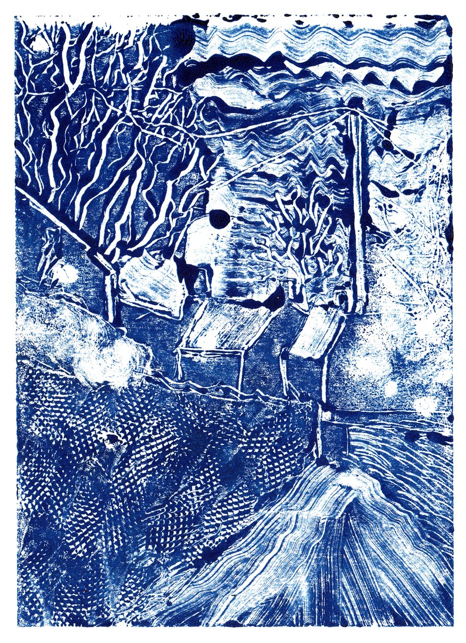 Early Morning Walk, 2019 (monoprintti) tekijältä Charlotte Orr
