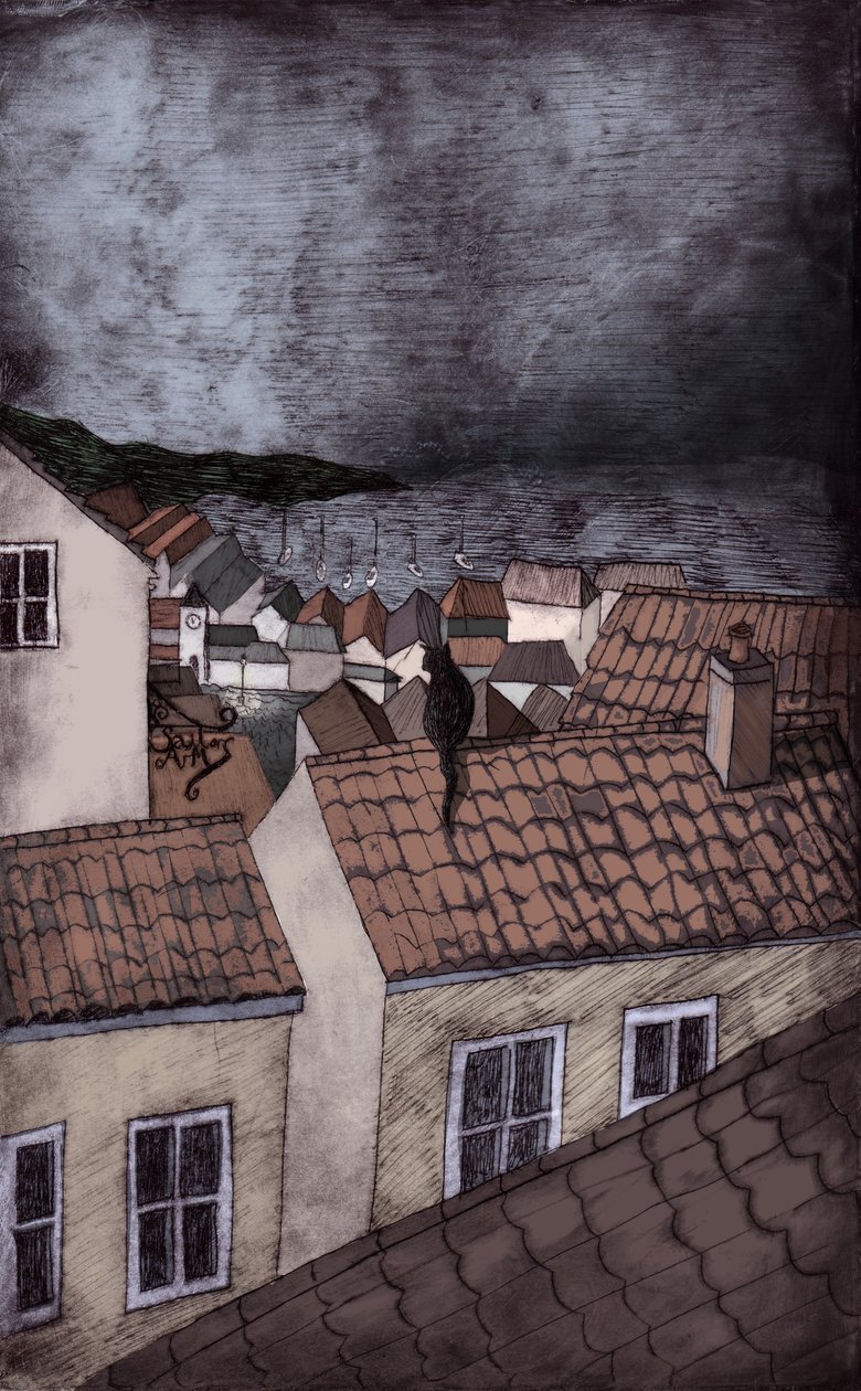 Under Milk Wood, 2013 (kuivapisteetsaus ja digitaalinen) tekijältä Charlotte Orr