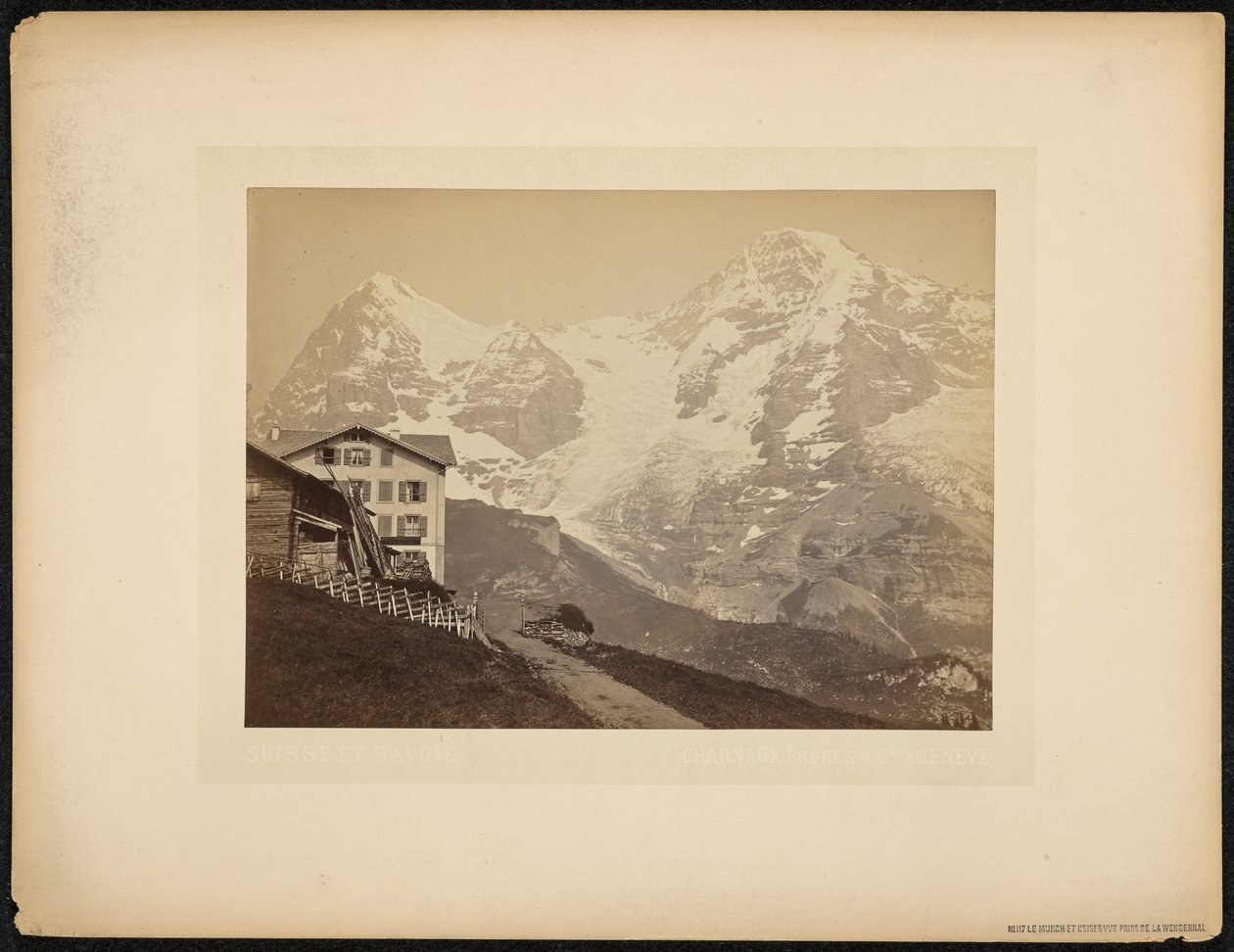 Mönch ja Eiger, näkymä Wengernalpilta tekijältä Charnaux Frères and Cie.
