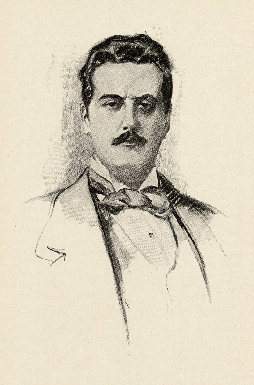 Giacomo Puccini (1858-1924) kuvitus Olin Downesin teoksesta The Lure of Music, 1922 tekijältä Chase Emerson