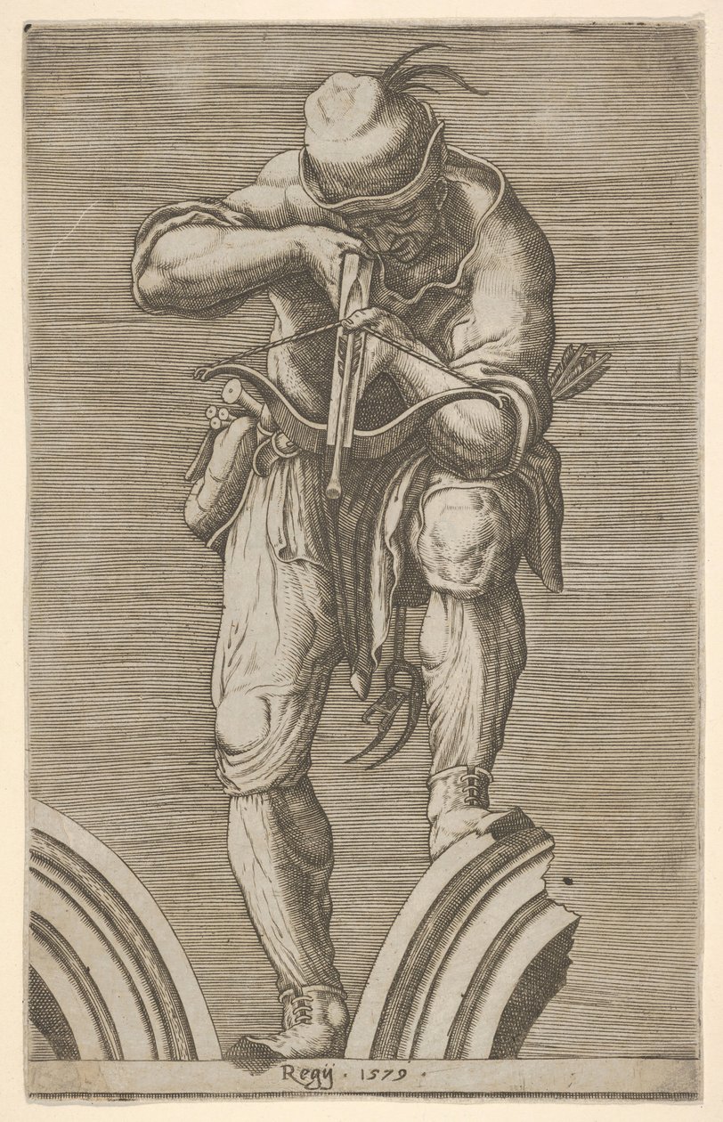 Mies ampumassa varsijousella, 1579. tekijältä Cherubino Alberti