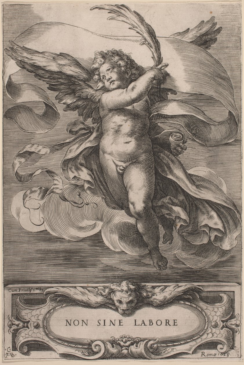 Allegorinen hahmo: Non sine labore, 1628. tekijältä Cherubino Alberti