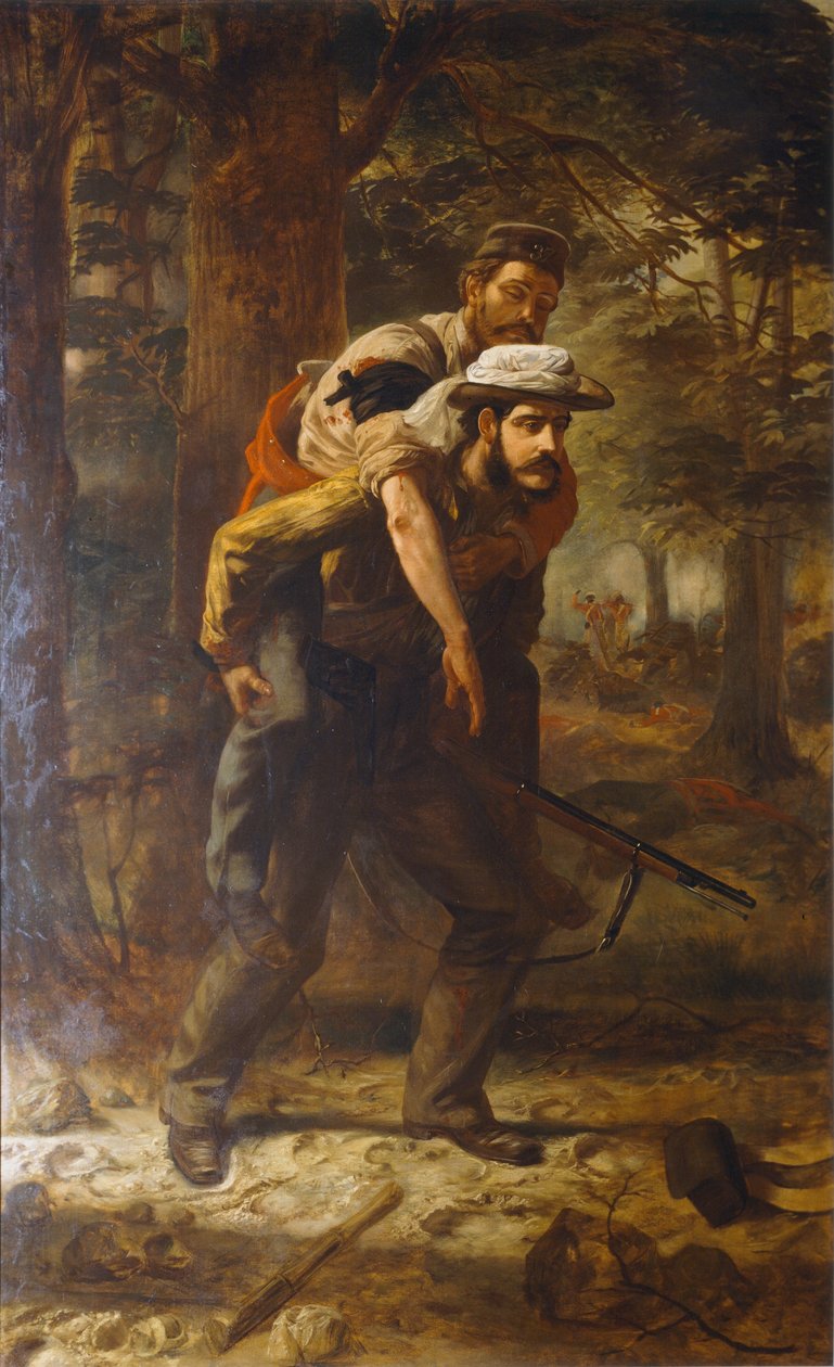 Ross Lewis Mangles (1833-1905) pelasti haavoittuneen sotilaan 37. rykmentistä Intian kapinassa 1857, 1859-62 tekijältä Chevalier Louis William Desanges