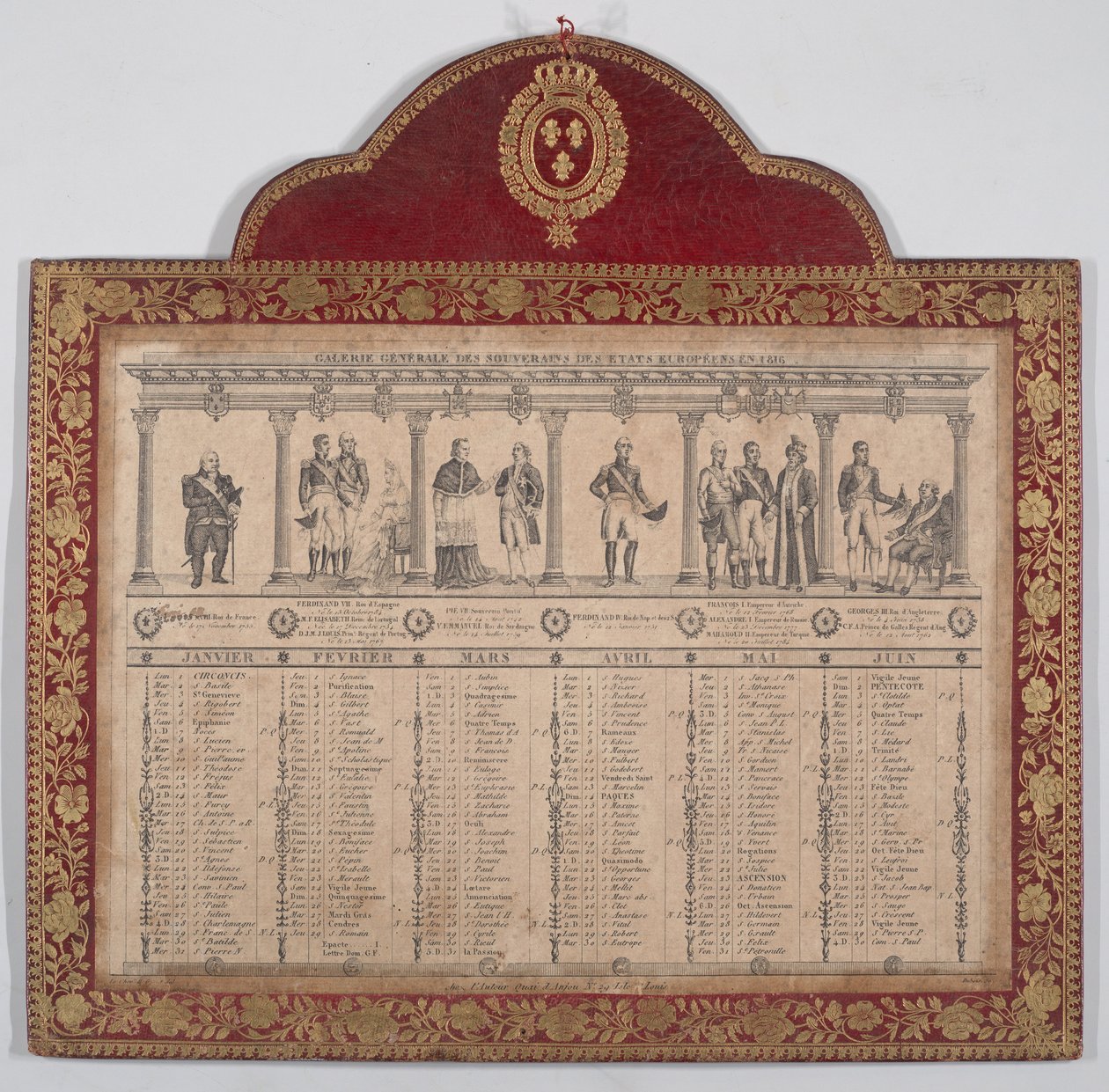 Ranskan kalenteri vuodelle 1816 Euroopan valtioiden hallitsijoiden yleinen galleria, 1816 tekijältä Chevalier Henry Guillot