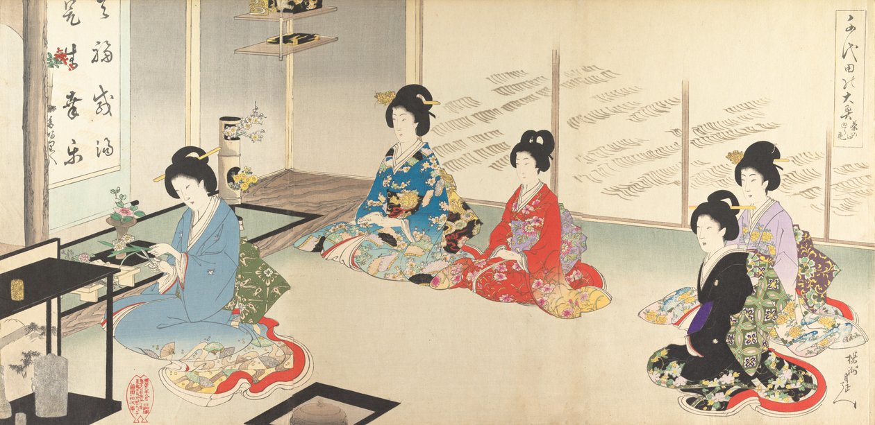 Chiyodan sisäpalatsi: No.20 Kukka-asetelma vuorossa..., elokuu 1895. tekijältä Chikanobu Yoshu