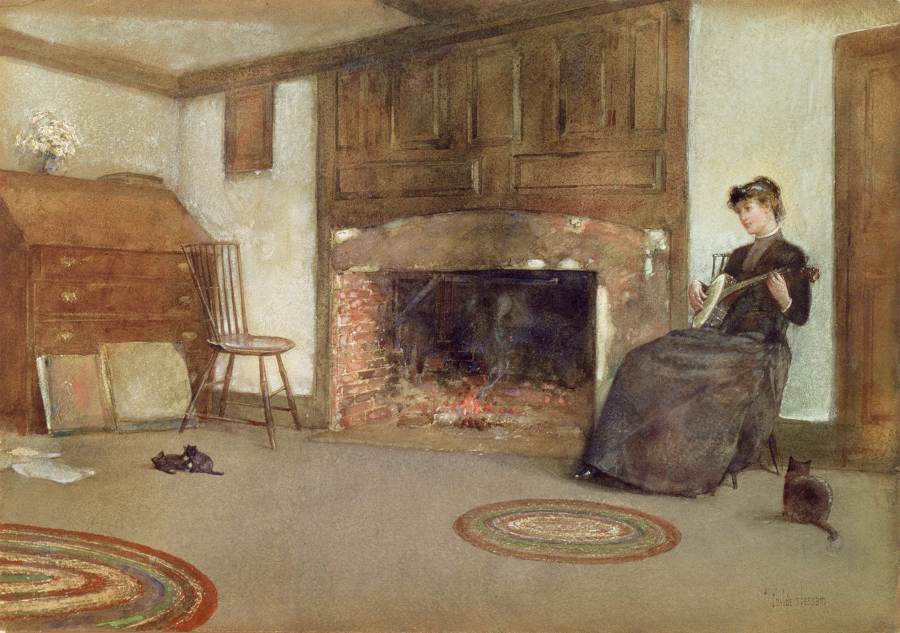 A Familiar Tune, n. 1880 (akvarelli paperille) tekijältä Childe Frederick Hassam