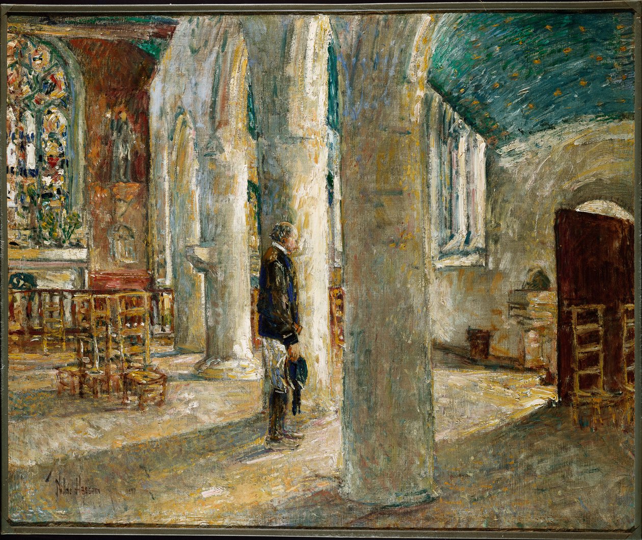 Kirkon sisustus, Bretagne tekijältä Childe Frederick Hassam