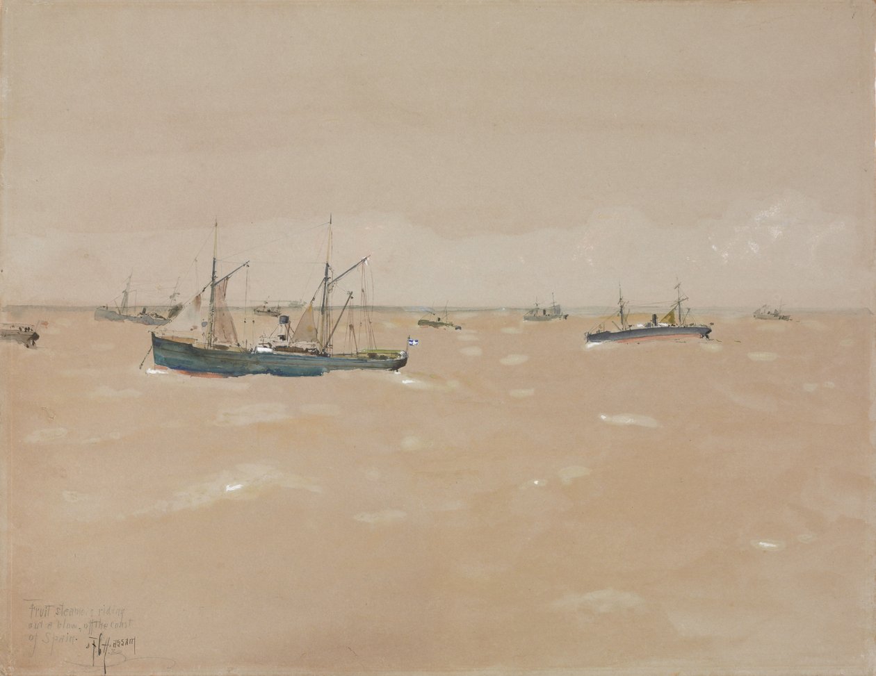 Hedelmähöyrylaivat ratsastamassa Espanjan rannikolla tekijältä Childe Frederick Hassam